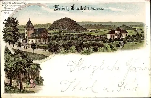 Litho Trautheim Mühltal im Odenwald Hessen, Panorama, Landsitz