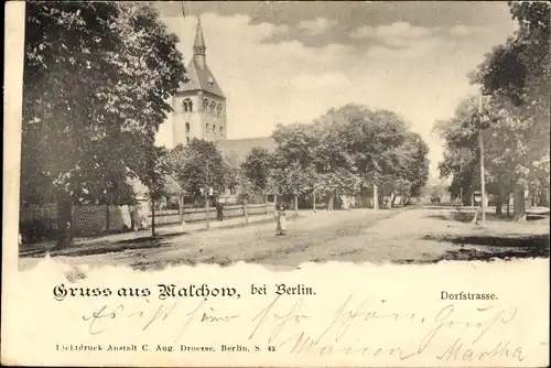 Ak Berlin Malchow, Dorfstraße, Kirche