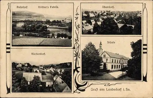 Ak Leubsdorf in Sachsen, Schule, Bahnhof, Richter's Fabrik, Niederdorf, Oberdorf