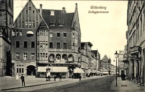 Ak Lutherstadt Wittenberg, Kollegienstraße, Anhalt-Dessauische Landesbank, Wollwaren-Geschäft