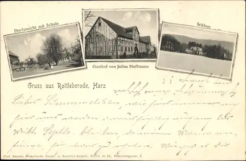 Ak Rottleberode Südharz, Gasthof, Schloss, Schule