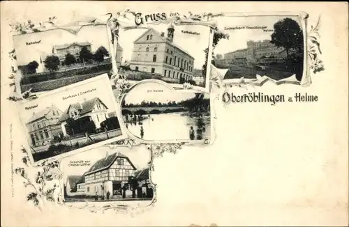 Ak Oberröblingen Sangerhausen Südharz, Postamt, Gasthaus zur Eisenbahn, Rathskeller