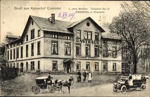 Ak Einsiedel Chemnitz, Gasthaus Kaiserhof, Auto, Kutsche