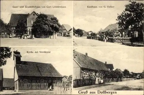 Ak Dollbergen Uetze in Niedersachsen, Kirche, Storchnest, Kaufhaus von G. Oelker