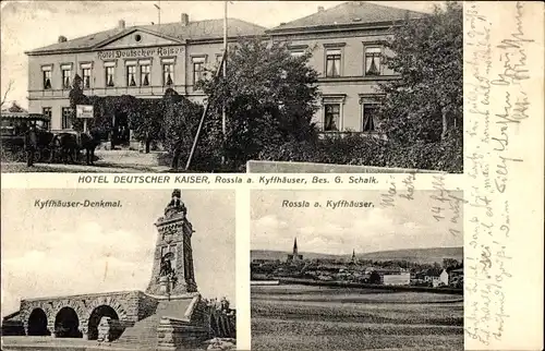 Ak Roßla am Harz, Hotel Deutscher Kaiser, Kyffhäuser-Denkmal