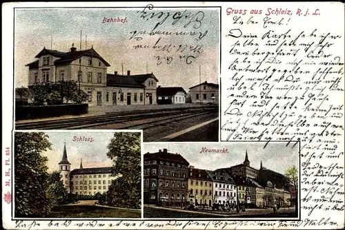 Ak Schleiz im Vogtland Thüringen, Bahnhof, Schloss, Neumarkt