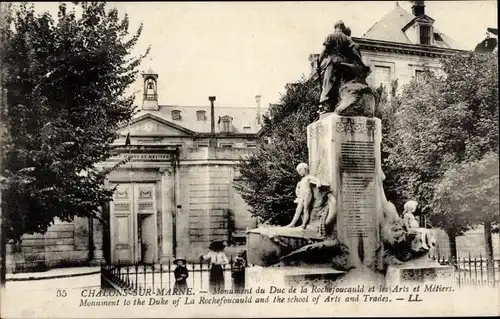 Ak Chalons sur Marne, Denkmal Herzog von La Rochefoucauld, Schule für Kunst und Gewerbe