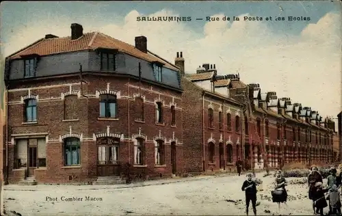 Ak Sallaumines Pas de Calais, Rue de la Poste, Schulen