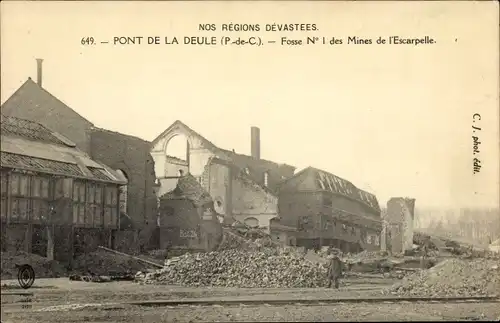 Ak Pont de la Deule Pas-de-Calais, Grube Nr. 1 der Minen von l'Escarpelle