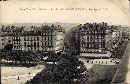 Ak Lyon Rhône, Place Bellecour, Rue de l’Hotel de Ville, Rue de la Republique