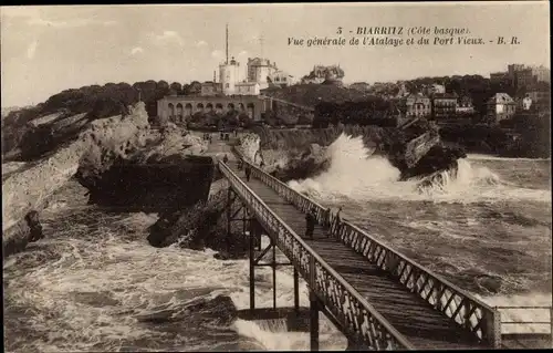 Ak Biarritz Pyrénées Atlantiques, Gesamtansicht von Atalaye, Port Vieux