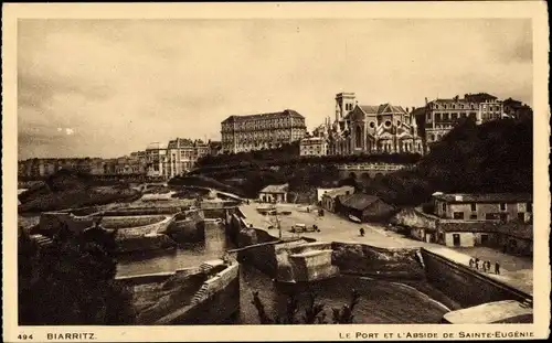 Ak Biarritz Pyrénées Atlantiques, Der Hafen, Die Apsis von Sainte-Eugenie