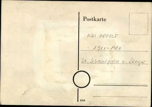 Ak Schauspieler und Sänger Adi Appelt, Portrait, Autogramm