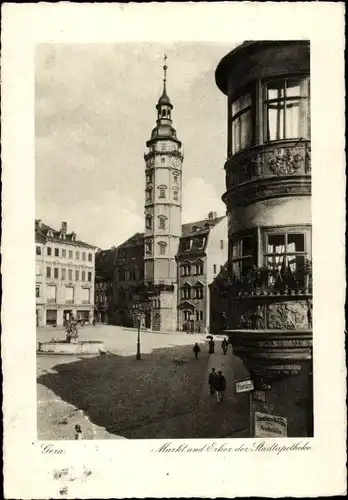 Ak Gera in Thüringen, Markt, Rathaus, Erker der Stadtapotheke