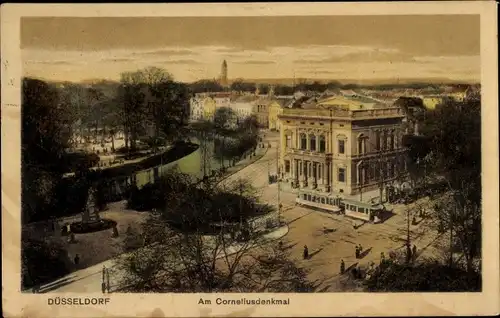 Ak Düsseldorf am Rhein, Corneliusdenkmal, Straßenbahn