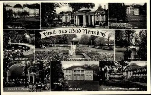 Ak Bad Nenndorf an der Weser, Kurhaus, Schwefelbrunnen, Schlösschen, Kurpark, Sonnengarten