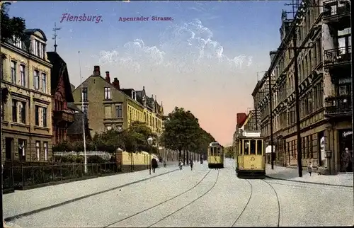 Ak Flensburg, Apenrader Straße, Straßenbahnen