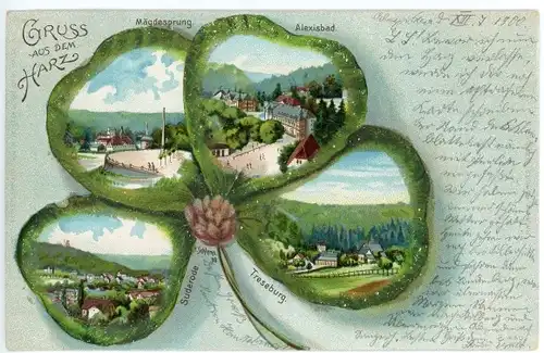 Künstler Perl Kleeblatt Litho Schlemo, E., Treseburg Thale im Harz, Mägdesprung, Alexisbad, Suderode