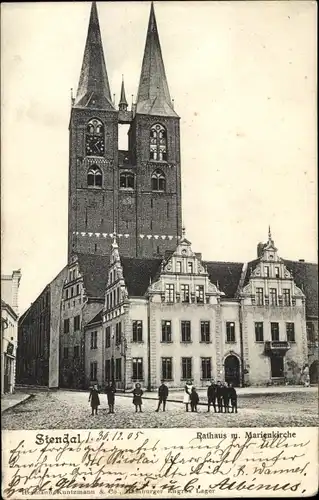 Ak Stendal in der Altmark, Rathaus und Marienkirche