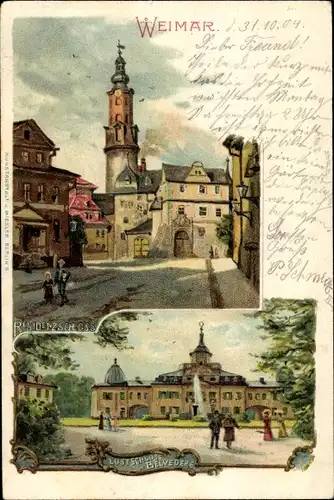 Litho Weimar in Thüringen, Residenzschloss, Lustschloss Belvedere