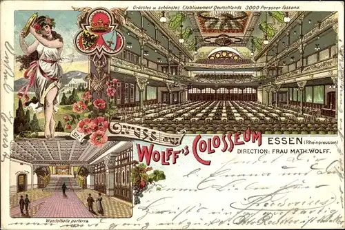 Litho Essen im Ruhrgebiet,  Etablissement Wolff's Colosseum, Innenansicht