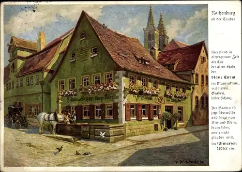 Künstler Ak Schacht, W., Rothenburg ob der Tauber Mittelfranken, Gasthof zum schwarzen Adler