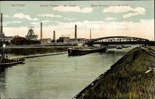 Ak Bottrop im Ruhrgebiet, Zeche Prosper I am Kanal