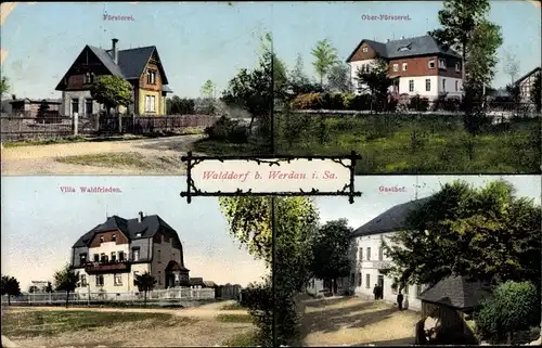 Ak Walddorf Trünzig Langenbernsdorf bei Werdau, Försterei, Villa Waldfrieden, Gasthof