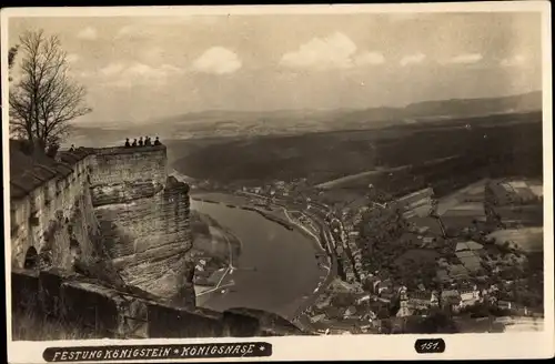 Foto Ak Königstein an der Elbe Sächsische Schweiz, Festung Königstein, Königsnase, Panorama