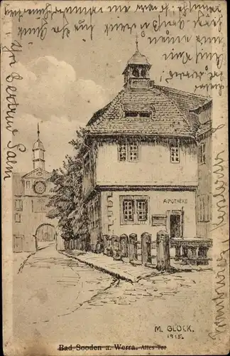 Künstler Ak Glock, M., Bad Sooden Allendorf an der Werra Hessen, Altes Tor, Apotheke