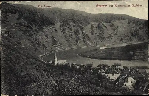 Ak Bremm an der Mosel, Klosterruine Stubben, Kirche, Ortsansicht