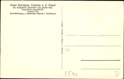 Ak Cochem an der Mosel, Burg, Hotel Germania