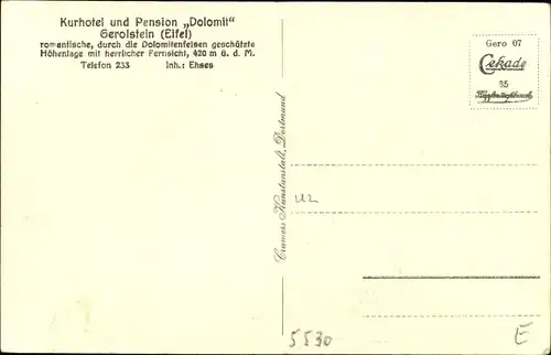 Ak Gerolstein Eifel, Kurhotel und Pension Dolomit, Berge