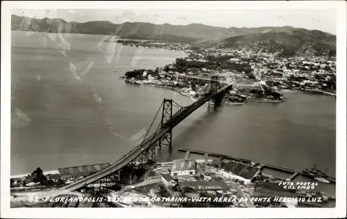 Ak Florianópolis Brasilien, Est. Sta. Catarina, Vista Aerea da Ponte Hercilio Luz