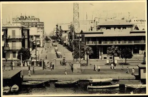 Ak Port Said Ägypten, Hauptstraße, Hotel