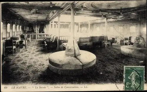 Ak Paquebot La Savoie, Konversationsraum, CGT, French Line