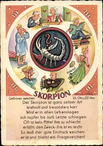 Künstler Ak Sternzeichen Skorpion, Scorpio, 24. Oktober bis 22. November