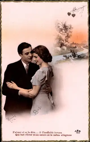 Ak Liebespaar, Umarmung, Landschaft