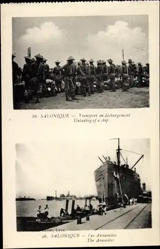 Ak Thessaloniki Griechenland, Entladen eines Schiffes, Annamiten, Vietnamesische Hafenarbeiter