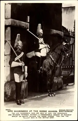 Ak London Whitehall, Horse Guards, Sentrys, Säbel