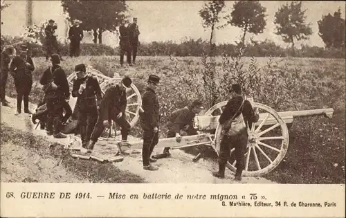 Ak Französische Soldaten mit Geschützen, I WK