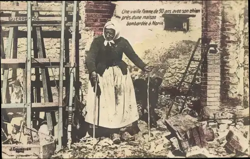 Ak Norin, Alte Frau an ihrem zerstörten Heim, Kriegszerstörungen, I WK