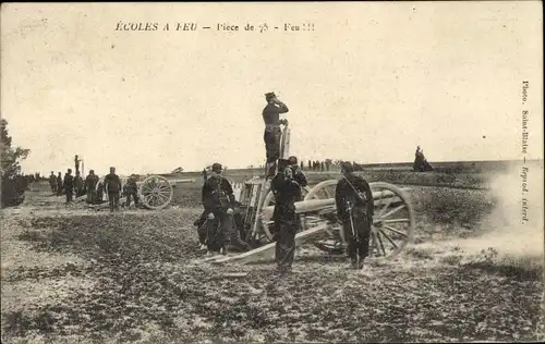 Ak Ecoles à Feu, Pièce de 75, Feu, Artillerie, Geschütz im Einsatz