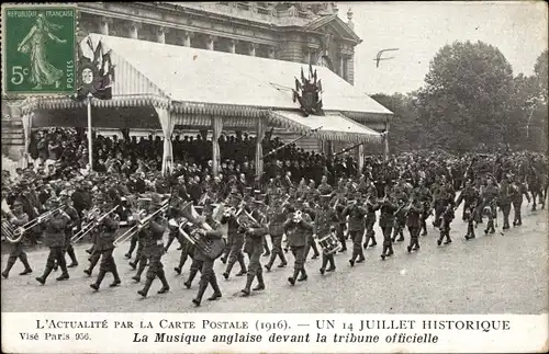 Ak 14. Juli 1916, Englische Musik vor dem offiziellen Bahnsteig