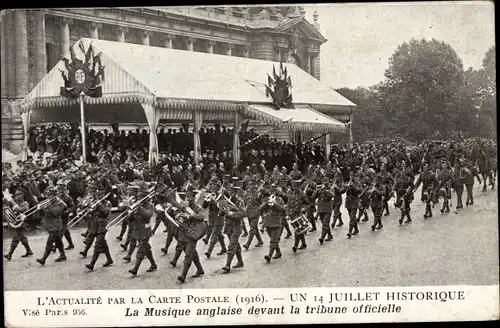 Ak 14. Juli 1916, Englische Musik vor dem offiziellen Bahnsteig