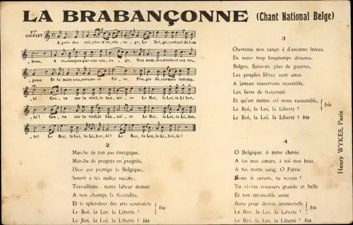 Lied Ak La Brabanconne, Belgisches Nationallied