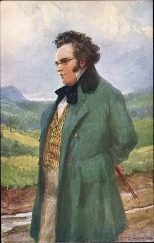 Künstler Ak Nowak, O., Komponist Franz Schubert, Portrait, Grüner Mantel