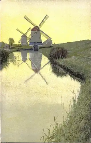 Ak Windmühlen am Fluss, Nenke und Ostermeier 1415