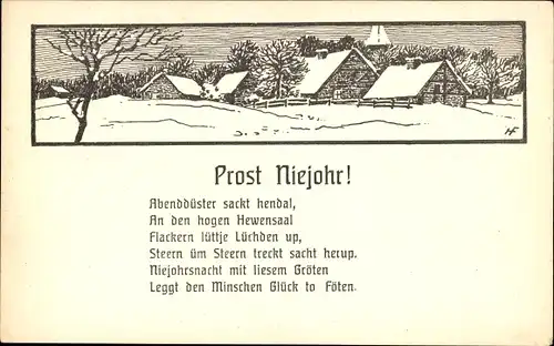 Gedicht Ak Glückwunsch Neujahr, Abenddüster sackt hendal