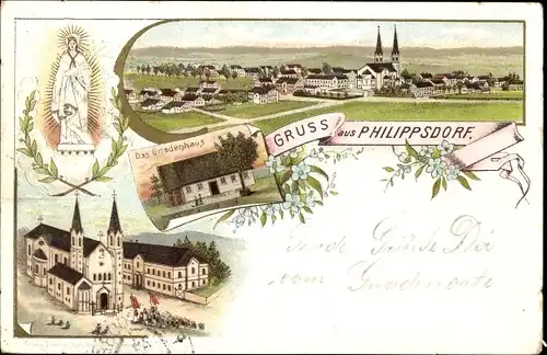 Litho Filipov Filippsdorf Philippsdorf Jiříkov Georgswalde Region Aussig, Gesamtansicht, Gnadenbild